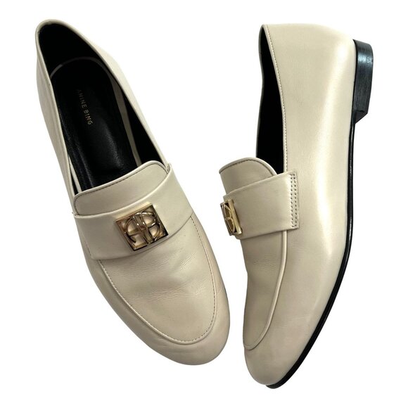 Anine Bing Corrine Loafers in Bone Monogram